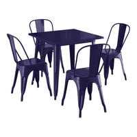 Lancaster Table & Seating Alloy Series 31 1/2" x 31 1/2" Sapphire Standard Height Outdoor Table with 4 Cafe Chairs