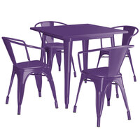 Lancaster Table & Seating Alloy Series 32 inch x 32 inch Purple Dining Height Outdoor Table with 4 Arm Chairs