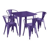Lancaster Table & Seating Alloy Series 31 1/2" x 31 1/2" Purple Standard Height Outdoor Table with 4 Arm Chairs