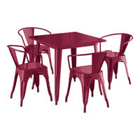 Lancaster Table & Seating Alloy Series 31 1/2" x 31 1/2" Mulberry Standard Height Outdoor Table with 4 Arm Chairs