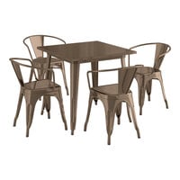 Lancaster Table & Seating Alloy Series 31 1/2" x 31 1/2" Copper Standard Height Outdoor Table with 4 Arm Chairs