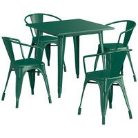 Lancaster Table & Seating Alloy Series 31 1/2" x 31 1/2" Emerald Standard Height Outdoor Table with 4 Arm Chairs