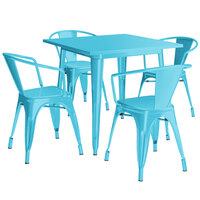Lancaster Table & Seating Alloy Series 32" x 32" Arctic Blue Standard Height Outdoor Table with 4 Arm Chairs