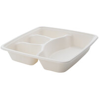 Fineline Conserveware 9 inch 4 Compartment Square Bagasse Take-Out Tray - 200/Case