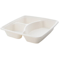 Fineline Conserveware 9 inch 3 Compartment Square Bagasse Take-Out Tray - 200/Case
