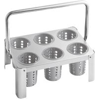 Choice Stainless Steel Flatware Carrier with 6 Gray Plastic Perforated Cylinders