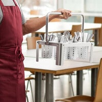 Choice Stainless Steel Flatware Carrier with 6 White Plastic Perforated Cylinders