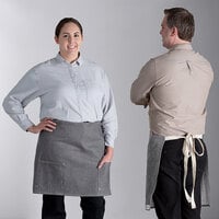 Acopa Kennett Gray Denim Half Bistro Apron with 2 Pockets and Natural Webbing - 18" x 30"
