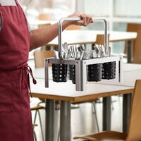 Choice Stainless Steel Flatware Carrier with 6 Black Colored Stainless Steel Perforated Cylinders