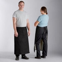 Acopa Kennett Black Denim Standard Bistro Apron with Pocket and Black Webbing - 33" x 30"