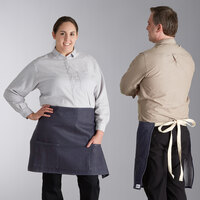 Acopa Kennett Blue Denim Half Bistro Apron with 2 Pockets and Natural Webbing - 18" x 30"