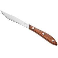 Acopa 4 1/4 inch Steak Knife with Natural Pakkawood Euro Handle - 12/Pack