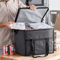 Choice Black Medium Insulated Nylon Cooler Bag with Brick Cold Packs (Holds 40 Cans)