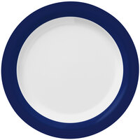 World Tableware Basics 10 inch Bright White Medium Rim Melamine Plate with Blue Band - 12/Case