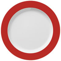 World Tableware Basics 6 1/4 inch Bright White Medium Rim Melamine Plate with Red Band - 36/Case