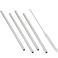 Outset® 76429 8 1/2" Stainless Steel Straight Straw with Brush - 4/Pack