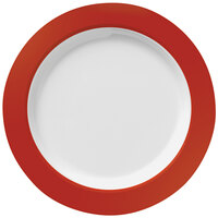 World Tableware Basics 10 inch Bright White Medium Rim Melamine Plate with Red Band - 12/Case