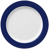 World Tableware Basics 9 inch Bright White Medium Rim Melamine Plate with Blue Band - 24/Case