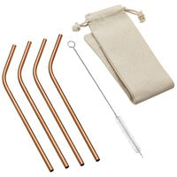 Outset® 76626 8 1/2 inch Copper Bent Straw with Brush and Bag - 4/Pack