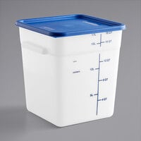 Vigor 18 Qt. White Square Polyethylene Food Storage Container with Blue Lid