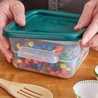 Vigor 2 Qt. Translucent Square Polypropylene Food Storage Container with Green Lid