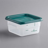 Vigor 2 Qt. Translucent Square Polypropylene Food Storage Container with Green Lid