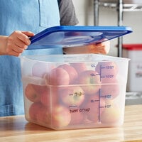 Vigor 12 Qt. Translucent Square Polypropylene Food Storage Container with Blue Lid