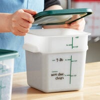 Vigor 4 Qt. White Square Polyethylene Food Storage Container with Green Lid