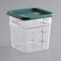 Vigor 4 Qt. Translucent Square Polypropylene Food Storage Container with Green Lid