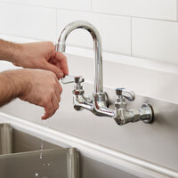 Regency Wall Mount Faucet with 3 1/2 inch Swivel Gooseneck Spout, 8 inch Centers, and Install Kit