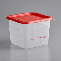 Vigor 6 Qt. Translucent Square Polypropylene Food Storage Container with Red Lid