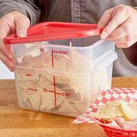 Vigor 6 Qt. Translucent Square Polypropylene Food Storage Container with Red Lid