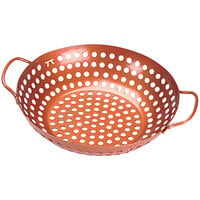 Outset® QN70 10 3/4" Diameter Copper Double-Coated Non-Stick Perforated Grill Basket