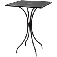 BFM Seating Barnegat 36" Square Black Steel Mesh Bar Height Table with Umbrella Hole