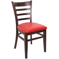 BFM Seating Berkeley Dark Walnut Beechwood Ladder Back Side Chair with 2 inch Red Vinyl Seat