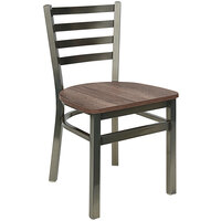 BFM Seating Lima Clear Coated Steel Ladder Back Side Chair with Relic Knotty Pine Seat