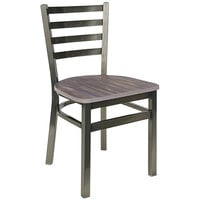 BFM Seating Lima Clear Coated Steel Ladder Back Side Chair with Relic Chestnut Seat