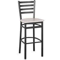 BFM Seating Lima Sand Black Steel Ladder Back Barstool with Relic Antique Wash Seat