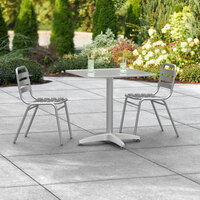 Lancaster Table & Seating 27 1/2 inch x 27 1/2 inch Chrome Square Outdoor Standard Height Table with 2 Chrome Side Chairs