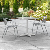 Lancaster Table & Seating 27 1/2 inch x 27 1/2 inch Chrome Square Outdoor Standard Height Table with 2 Chrome Arm Chairs