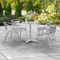 Lancaster Table & Seating 27 inch Chrome Powder-Coated Round Steel and Aluminum Dining Set with 4 Aluminum Outdoor Arm Chairs
