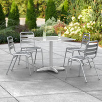Lancaster Table & Seating 31 1/2 inch x 31 1/2 inch Chrome Square Outdoor Standard Height Table with 4 Chrome Side Chairs