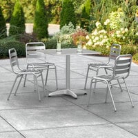 Lancaster Table & Seating 31 1/2 inch x 31 1/2 inch Chrome Square Outdoor Standard Height Table with 4 Silver Side Chairs