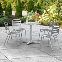 Lancaster Table & Seating 28 inch Chrome Powder-Coated Round Steel and Aluminum Dining Set with 4 Aluminum Outdoor Side Chairs