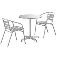 Lancaster Table & Seating 27 1/2 inch Chrome Round Outdoor Standard Height Table with 2 Chrome Arm Chairs