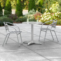 Lancaster Table & Seating 27 1/2 inch Chrome Round Outdoor Standard Height Table with 2 Chrome Arm Chairs