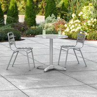 Lancaster Table & Seating 27 1/2 inch Chrome Round Outdoor Standard Height Table with 2 Chrome Side Chairs