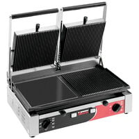 Sirman 34A3631105SI PD M Double Panini Grill with Grooved Top and Half Smooth Bottom Plates - 10 inch x 20 inch Cooking Surface