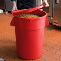 44 Gallon / 700 Cup Red Round Ingredient Storage Bin with Lid