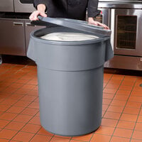 55 Gallon / 880 Cup Gray Round Ingredient Storage Bin with Lid